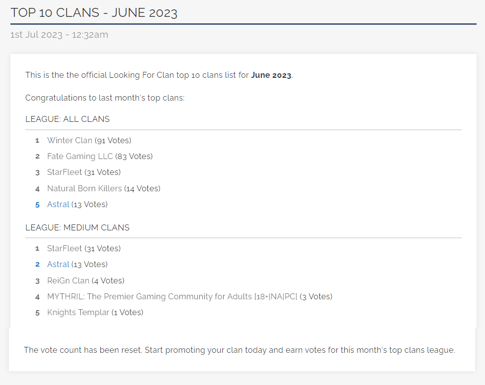LFC Top Clan June 2023